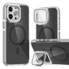 For iPhone 14 Pro Magsafe Dual-Color Carbon Fiber Lens Film Phone Case with Lens Fold Holder(Gray) - 1