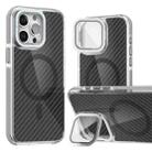 For iPhone 14 Pro Max Magsafe Dual-Color Carbon Fiber Lens Film Phone Case with Lens Fold Holder(Gray) - 1