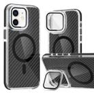 For iPhone 12 Pro / 12 Magsafe Dual-Color Carbon Fiber Lens Film Phone Case with Lens Fold Holder(Black) - 1