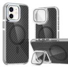For iPhone 12 Pro / 12 Magsafe Dual-Color Carbon Fiber Lens Film Phone Case with Lens Fold Holder(Gray) - 1