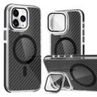 For iPhone 11 Pro Max Magsafe Dual-Color Carbon Fiber Lens Film Phone Case with Lens Fold Holder(Black) - 1