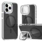 For iPhone 11 Pro Max Magsafe Dual-Color Carbon Fiber Lens Film Phone Case with Lens Fold Holder(Gray) - 1