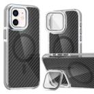 For iPhone 11 Magsafe Dual-Color Carbon Fiber Lens Film Phone Case with Lens Fold Holder(Gray) - 1