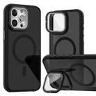 For iPhone 16 Pro Max Magsafe Dual-Color Skin Feel Lens Film Phone Case with Lens Fold Holder(Black) - 1