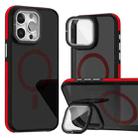 For iPhone 16 Pro Max Magsafe Dual-Color Skin Feel Lens Film Phone Case with Lens Fold Holder(Red) - 1