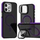 For iPhone 16 Pro Magsafe Dual-Color Skin Feel Lens Film Phone Case with Lens Fold Holder(Purple) - 1