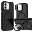 For iPhone 16 Plus Magsafe Dual-Color Skin Feel Lens Film Phone Case with Lens Fold Holder(Black) - 1