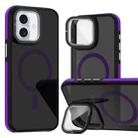 For iPhone 16 Plus Magsafe Dual-Color Skin Feel Lens Film Phone Case with Lens Fold Holder(Purple) - 1