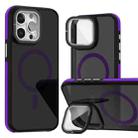 For iPhone 15 Pro Magsafe Dual-Color Skin Feel Lens Film Phone Case with Lens Fold Holder(Purple) - 1