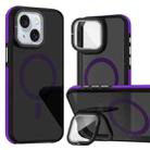 For iPhone 15 Plus Magsafe Dual-Color Skin Feel Lens Film Phone Case with Lens Fold Holder(Purple) - 1