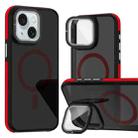 For iPhone 15 Magsafe Dual-Color Skin Feel Lens Film Phone Case with Lens Fold Holder(Red) - 1