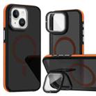 For iPhone 14 Plus Magsafe Dual-Color Skin Feel Lens Film Phone Case with Lens Fold Holder(Orange) - 1