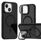 For iPhone 14 Plus Magsafe Dual-Color Skin Feel Lens Film Phone Case with Lens Fold Holder(Black) - 1