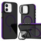 For iPhone 12 Pro / 12 Magsafe Dual-Color Skin Feel Lens Film Phone Case with Lens Fold Holder(Purple) - 1