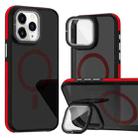 For iPhone 11 Pro Max Magsafe Dual-Color Skin Feel Lens Film Phone Case with Lens Fold Holder(Red) - 1