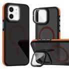 For iPhone 11 Magsafe Dual-Color Skin Feel Lens Film Phone Case with Lens Fold Holder(Orange) - 1