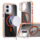 For iPhone 16 Plus Magsafe Dual-Color Transparent Black Lens Holder Phone Case(Orange) - 1