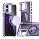 For iPhone 16 Plus Magsafe Dual-Color Transparent Black Lens Holder Phone Case(Purple) - 1