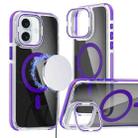 For iPhone 16 Magsafe Dual-Color Transparent Black Lens Holder Phone Case(Purple) - 1