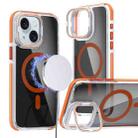 For iPhone 15 Plus Magsafe Dual-Color Transparent Black Lens Holder Phone Case(Orange) - 1