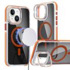 For iPhone 14 Plus Magsafe Dual-Color Transparent Black Lens Holder Phone Case(Orange) - 1