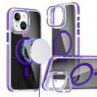 For iPhone 14 Plus Magsafe Dual-Color Transparent Black Lens Holder Phone Case(Purple) - 1