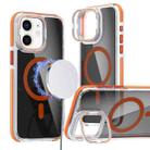 For iPhone 12 Pro / 12 Magsafe Dual-Color Transparent Black Lens Holder Phone Case(Orange) - 1