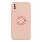 For iPhone X / XS Solid Color Liquid Silicone Shockproof Full Coverage Protective Case with Ring Holder(Pink) - 2