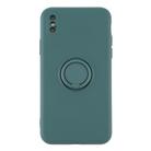 For iPhone X / XS Solid Color Liquid Silicone Shockproof Full Coverage Protective Case with Ring Holder(Deep Green) - 1