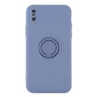 For iPhone X / XS Solid Color Liquid Silicone Shockproof Full Coverage Protective Case with Ring Holder(Grey Blue) - 1