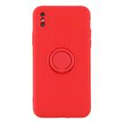 For iPhone X / XS Solid Color Liquid Silicone Shockproof Full Coverage Protective Case with Ring Holder(Bright Red) - 2