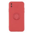 For iPhone X / XS Solid Color Liquid Silicone Shockproof Full Coverage Protective Case with Ring Holder(Red) - 2