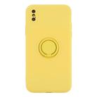 For iPhone X / XS Solid Color Liquid Silicone Shockproof Full Coverage Protective Case with Ring Holder(Yellow) - 2