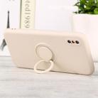 For iPhone X / XS Solid Color Liquid Silicone Shockproof Full Coverage Protective Case with Ring Holder(Beige) - 1