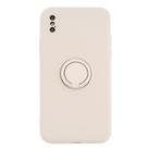 For iPhone X / XS Solid Color Liquid Silicone Shockproof Full Coverage Protective Case with Ring Holder(Beige) - 2