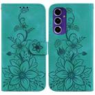 For Samsung Galaxy S24 FE 5G Lily Embossed Leather Phone Case(Green) - 1