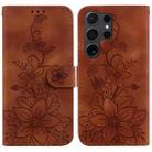 For Samsung Galaxy S25 Ultra 5G Lily Embossed Leather Phone Case(Brown) - 1