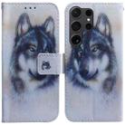 For Samsung Galaxy S25 Ultra 5G Coloured Drawing Flip Leather Phone Case(White Wolf) - 1