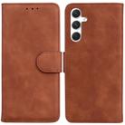 For Samsung Galaxy S25 5G Skin Feel Pure Color Flip Leather Phone Case(Brown) - 1