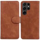 For Samsung Galaxy S25 Ultra 5G Skin Feel Pure Color Flip Leather Phone Case(Brown) - 1