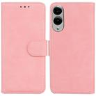For Samsung Galaxy S25 Edge 5G Skin Feel Pure Color Flip Leather Phone Case(Pink) - 1