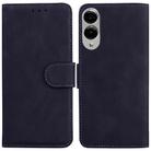 For Samsung Galaxy S25 Edge 5G Skin Feel Pure Color Flip Leather Phone Case(Black) - 1