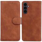 For Samsung Galaxy S25 FE 5G Skin Feel Pure Color Flip Leather Phone Case(Brown) - 1