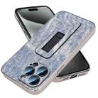For iPhone 15 Pro Max Denim Pattern Electroplated Push-pull Bracket Cooling Phone Case(Blue) - 1