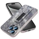 For iPhone 15 Pro Max Denim Pattern Electroplated Push-pull Bracket Cooling Phone Case(Grey Blue) - 1