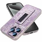 For iPhone 15 Pro Max Denim Pattern Electroplated Push-pull Bracket Cooling Phone Case(Pink Purple) - 1