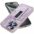 For iPhone 15 Pro Denim Pattern Electroplated Push-pull Bracket Cooling Phone Case(Pink Purple) - 1