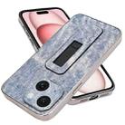 For iPhone 15 Plus Denim Pattern Electroplated Push-pull Bracket Cooling Phone Case(Blue) - 1