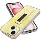 For iPhone 15 Plus Denim Pattern Electroplated Push-pull Bracket Cooling Phone Case(Yellow Green) - 1