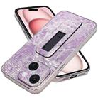 For iPhone 15 Plus Denim Pattern Electroplated Push-pull Bracket Cooling Phone Case(Pink Purple) - 1